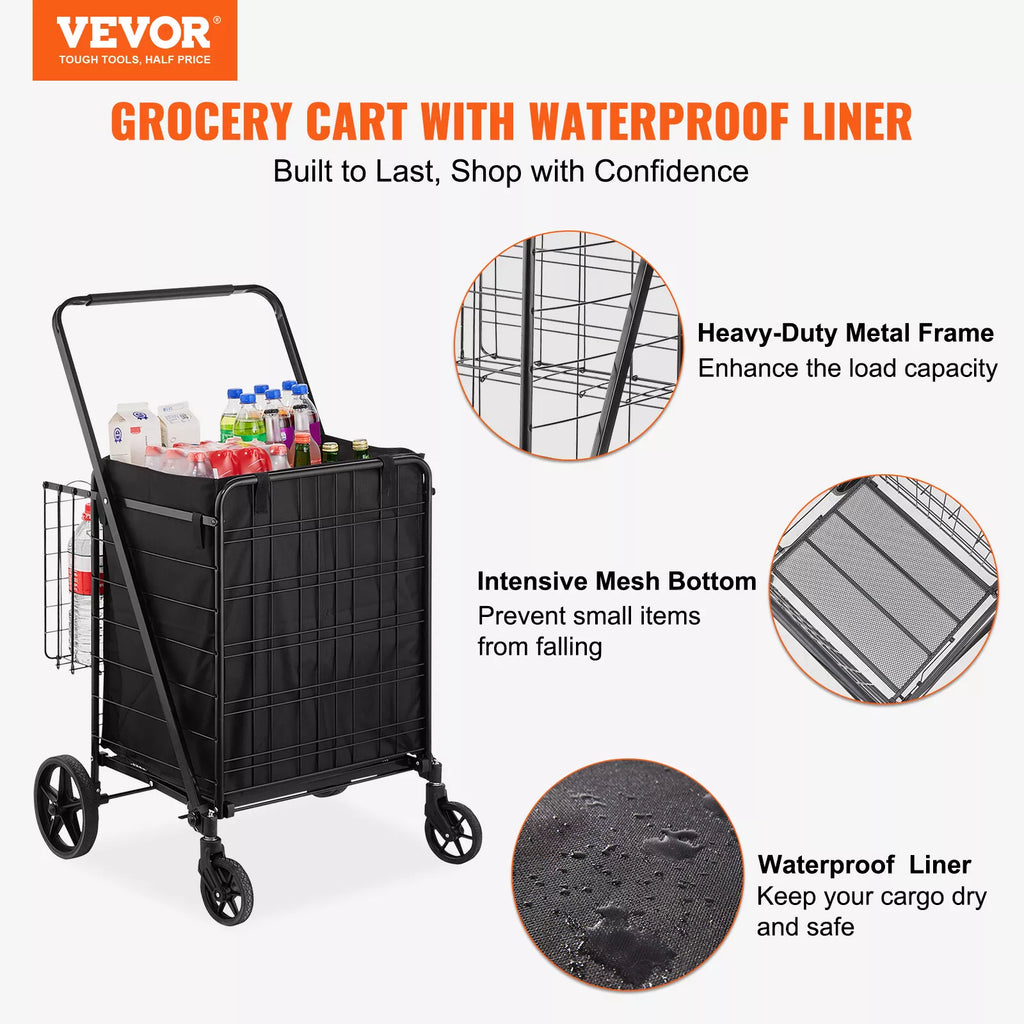 Folding Shopping Cart with Double Baskets 330 lbs Heavy Duty