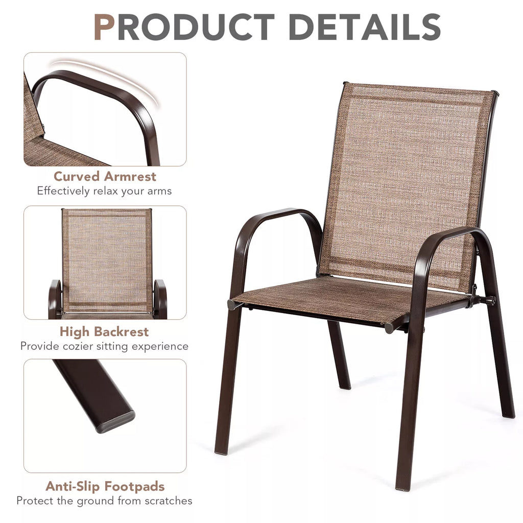Set of 2 Outdoor Dining Chairs with Steel Frame Brown