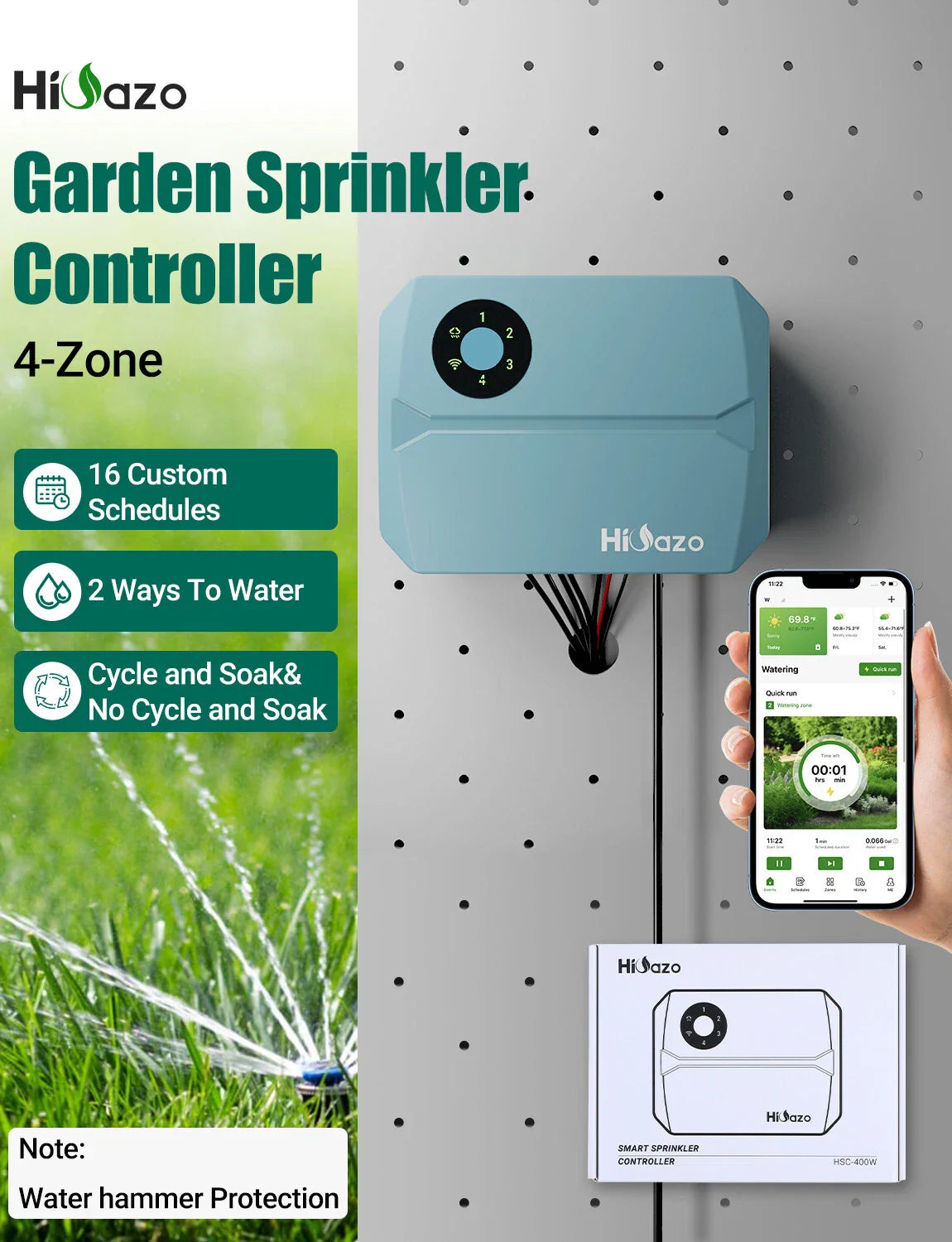 Smart 4 Zone WiFi Sprinkler Controller App Lawn Irrigation Timer
