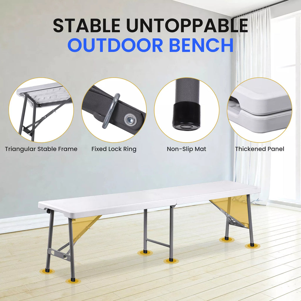 2pcs 6ft Folding Outdoor Benches with Handle for Garden or Picnic