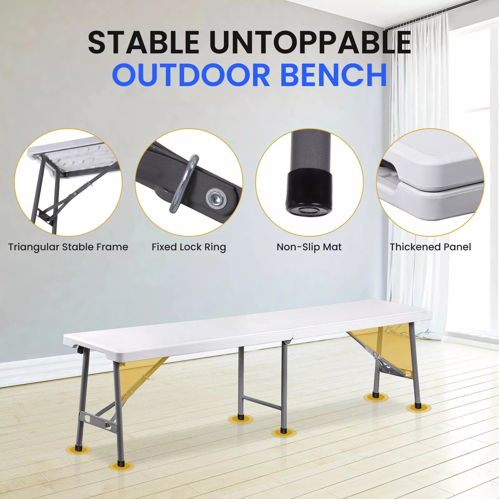 2pcs 6ft Folding Outdoor Benches with Handle for Garden or Picnic
