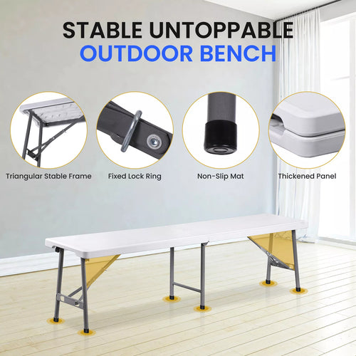 2pcs 6ft Folding Outdoor Benches with Handle for Garden or Picnic