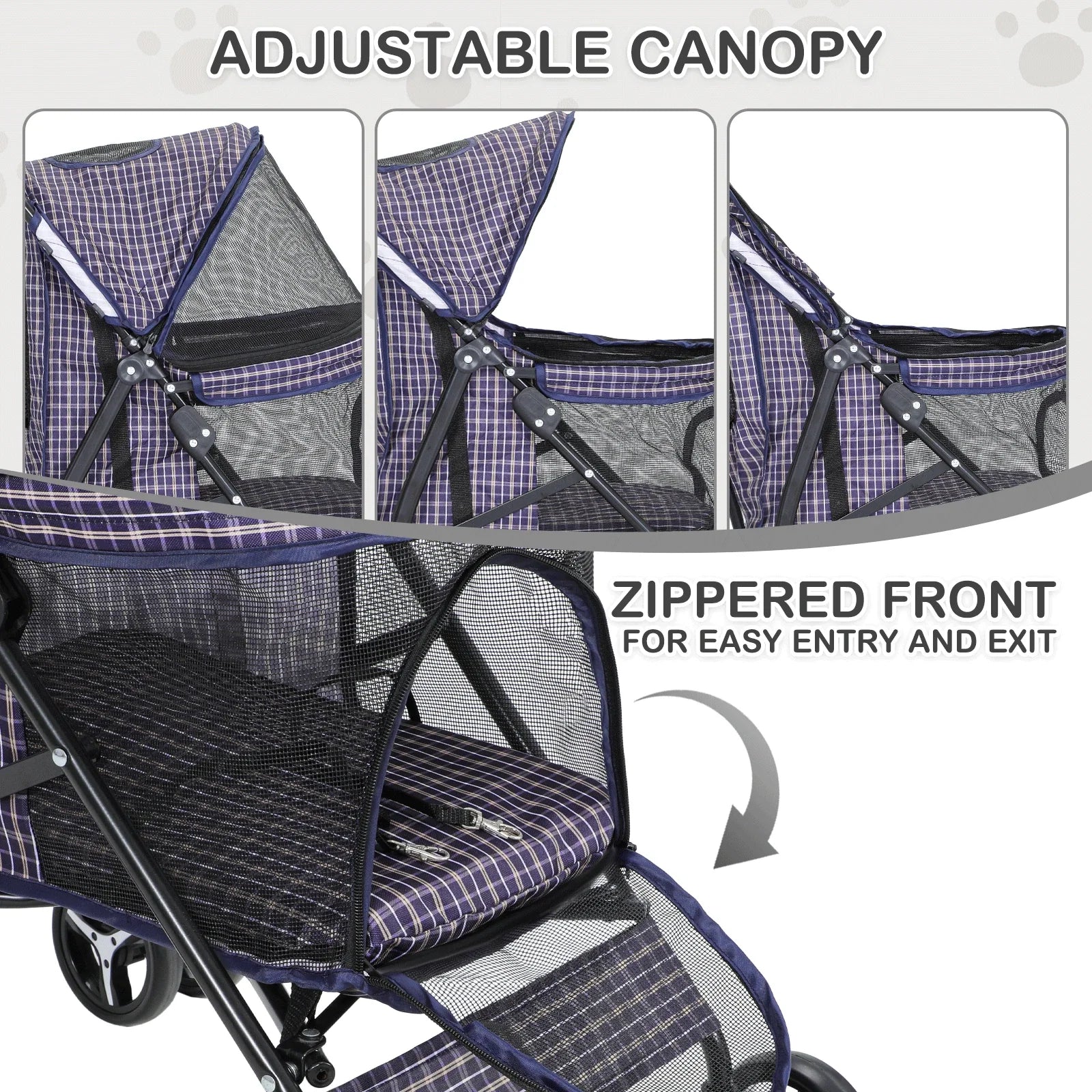 Foldable 4-Wheel Pet Stroller with Mesh Canopy and Rear Storage Basket