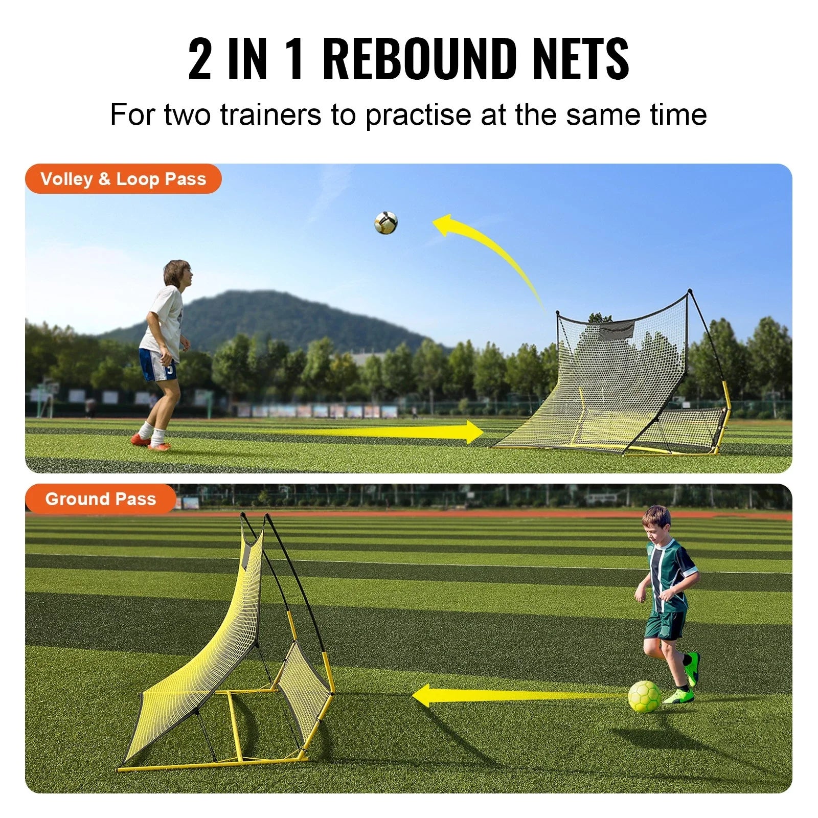 2-in-1 Soccer Rebounder Net 71"x40" with Bag for Training and Drills