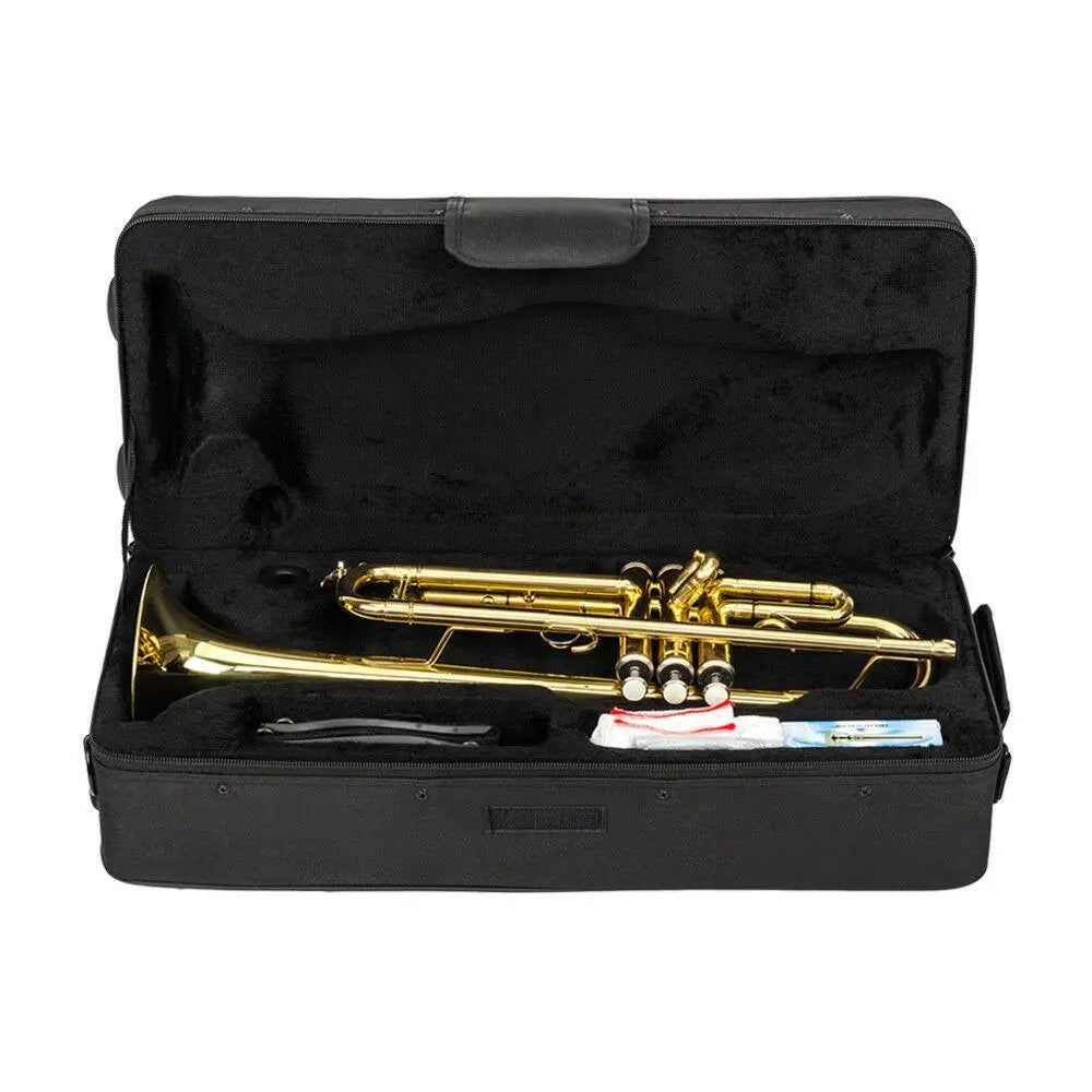 Bb Trumpet Beginner Set with Golden Finish and Hard Case for Students