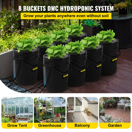 8-Bucket DWC Hydroponic System 5 Gallon Capacity