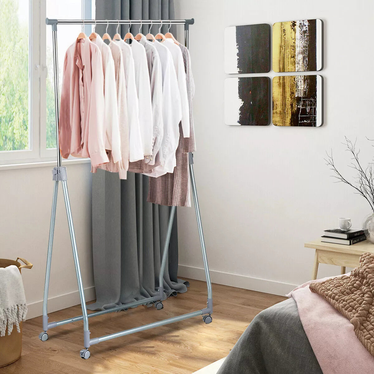 Foldable Garment Rack with Wheels Extendable Heavy-Duty