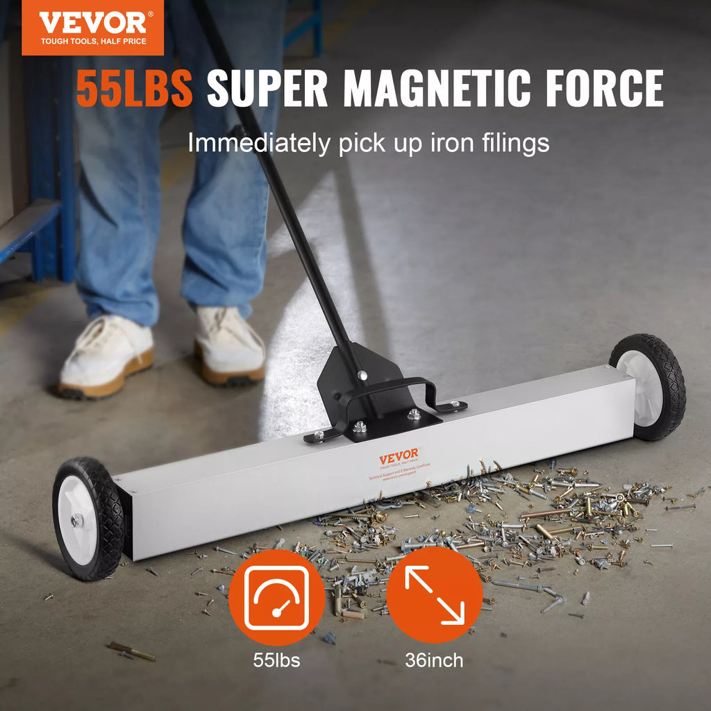 Magnetic Sweeper 36" with Wheels 55 lbs Capacity Adjustable Rod