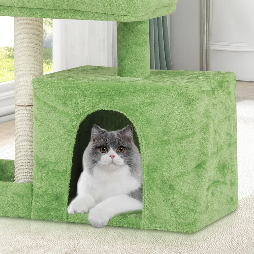32" Cat Tree with Condo Scratching Posts Toy Ball & Leaf Design