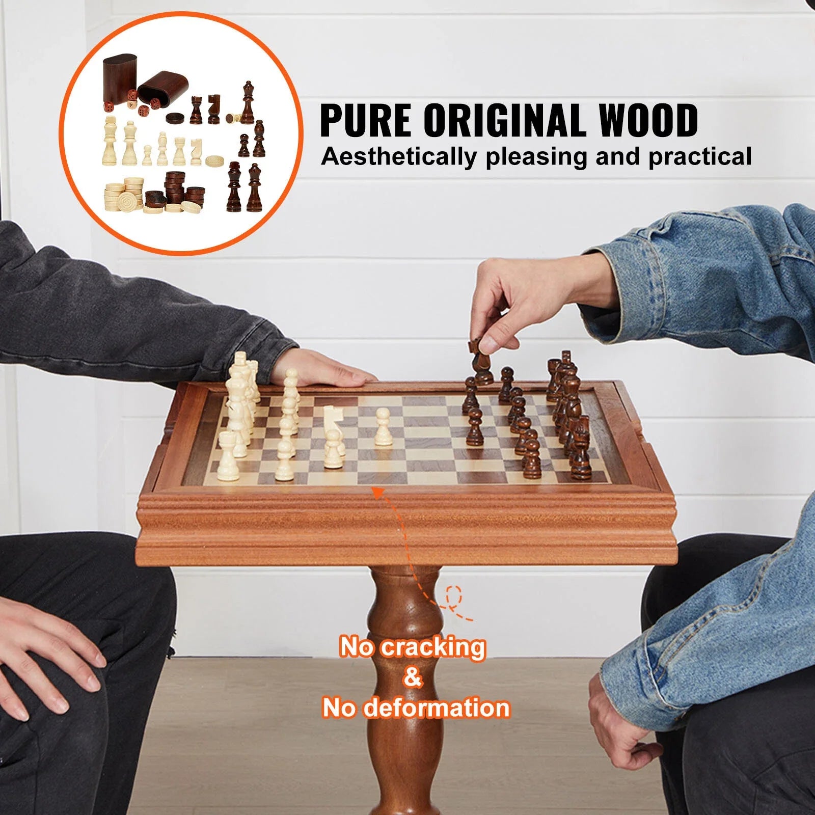 Wooden 3-in-1 Game Table for Chess, Checkers, and Backgammon Play