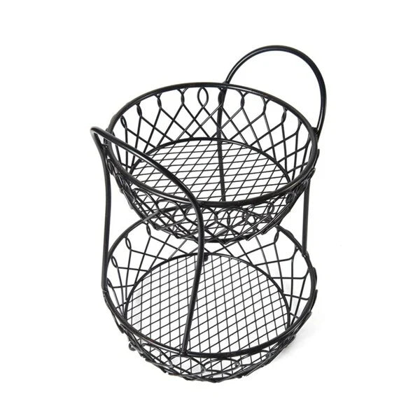 2-Tier Wrought Iron Lattice Basket with Antique Black Finish Storage