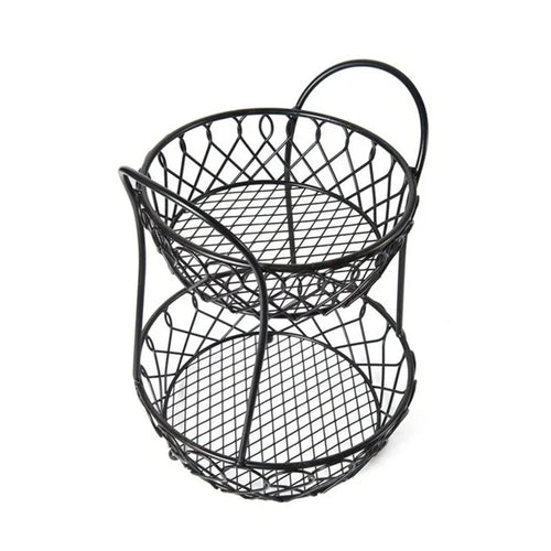 2-Tier Wrought Iron Lattice Basket with Antique Black Finish Storage