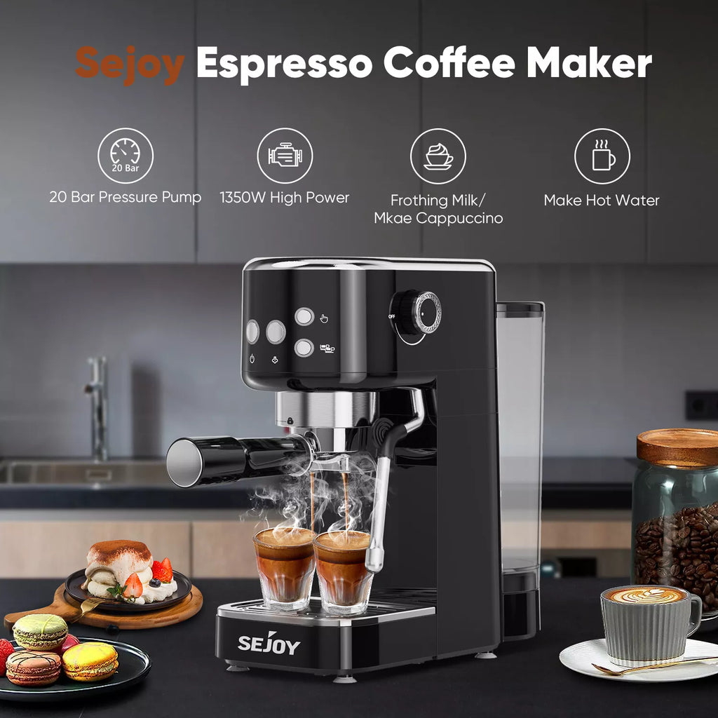 20-Bar Espresso Coffee Maker with Steam Wand Lattes & Cappuccinos