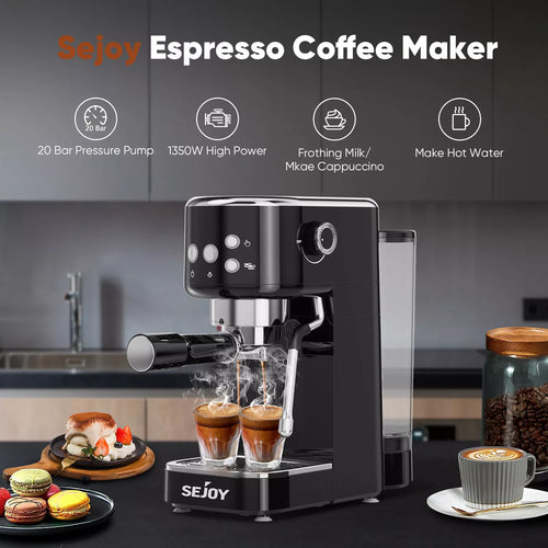 20-Bar Espresso Coffee Maker with Steam Wand Lattes & Cappuccinos