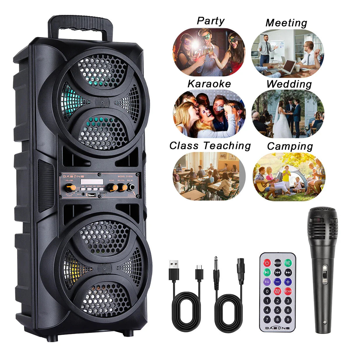 Portable Bluetooth Party Speaker 3000W Bass with LED Lights Remote Pro