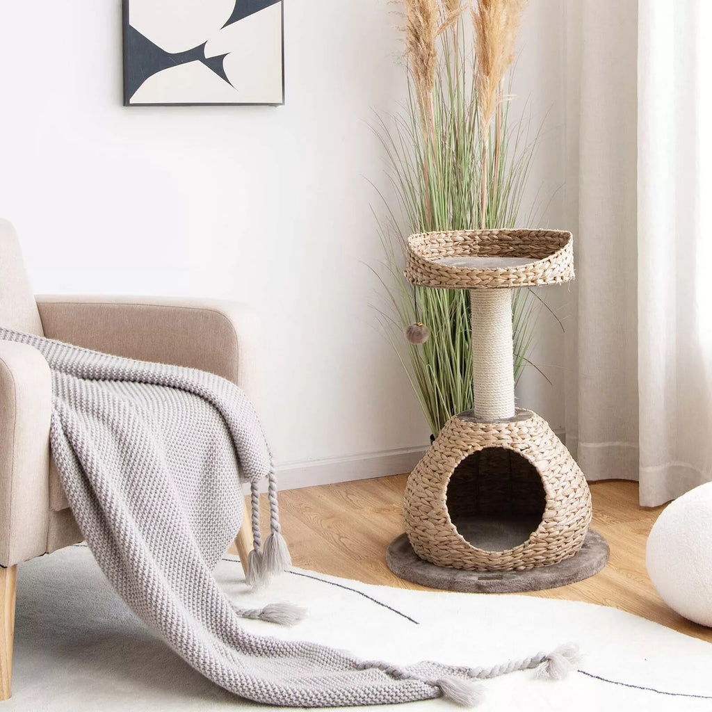 28" Cat Tree Tower Handcrafted with Natural Perch & Scratcher