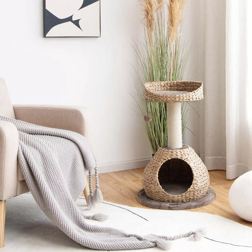 28" Cat Tree Tower Handcrafted with Natural Perch & Scratcher