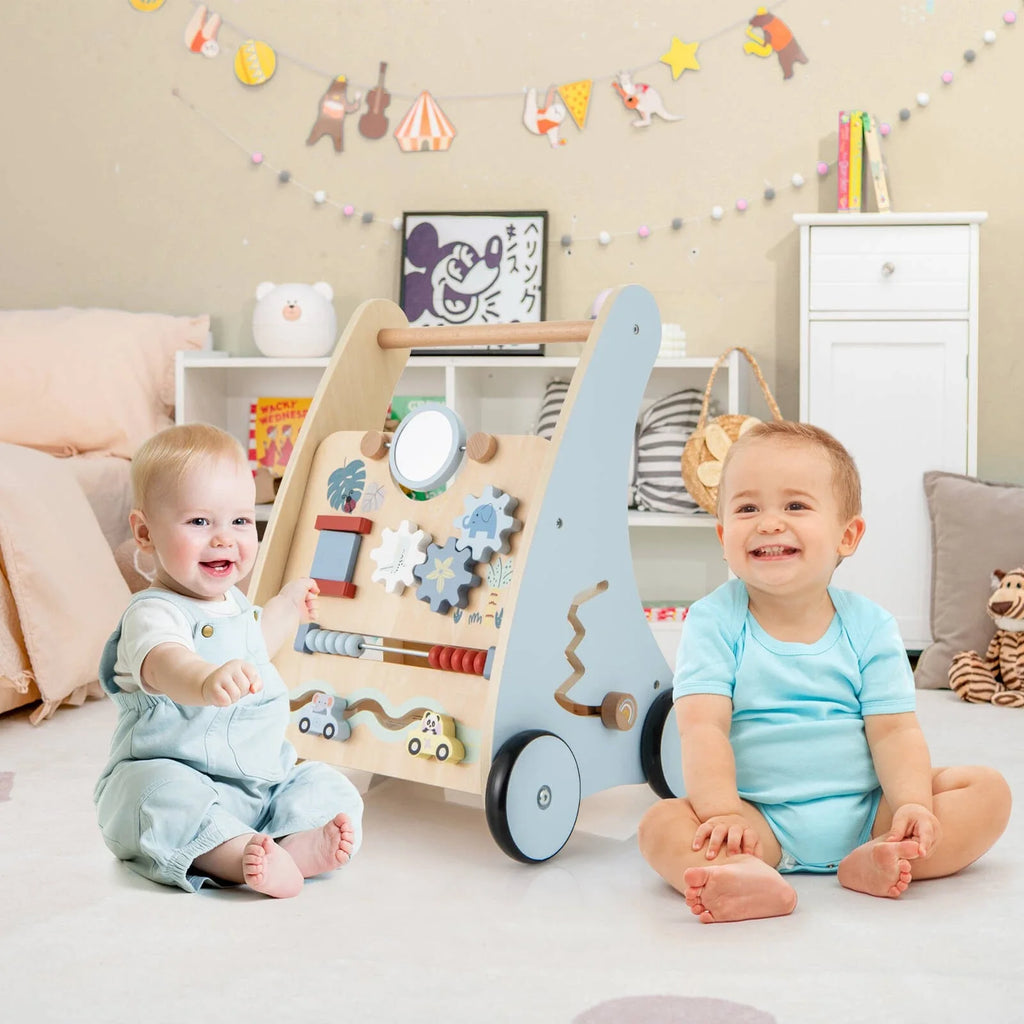 Wooden Baby Push Walker with Multi-Activity Learning Center & Storage