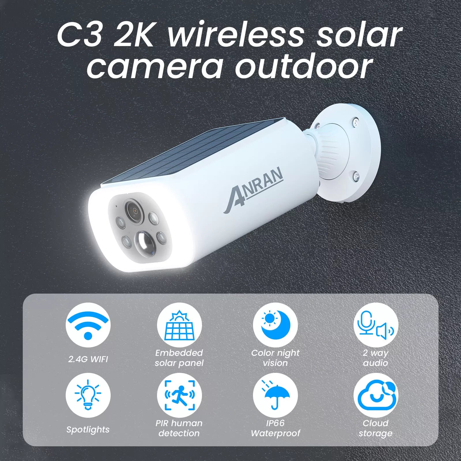 Solar-Powered Wireless Security Camera 3MP Outdoor Night Vision
