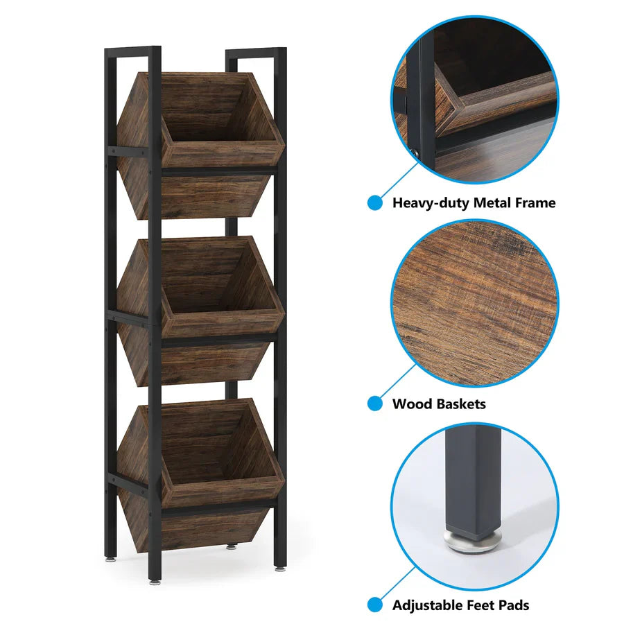 3-Tier Vertical Basket Storage Tower Kitchen Pantry Rack