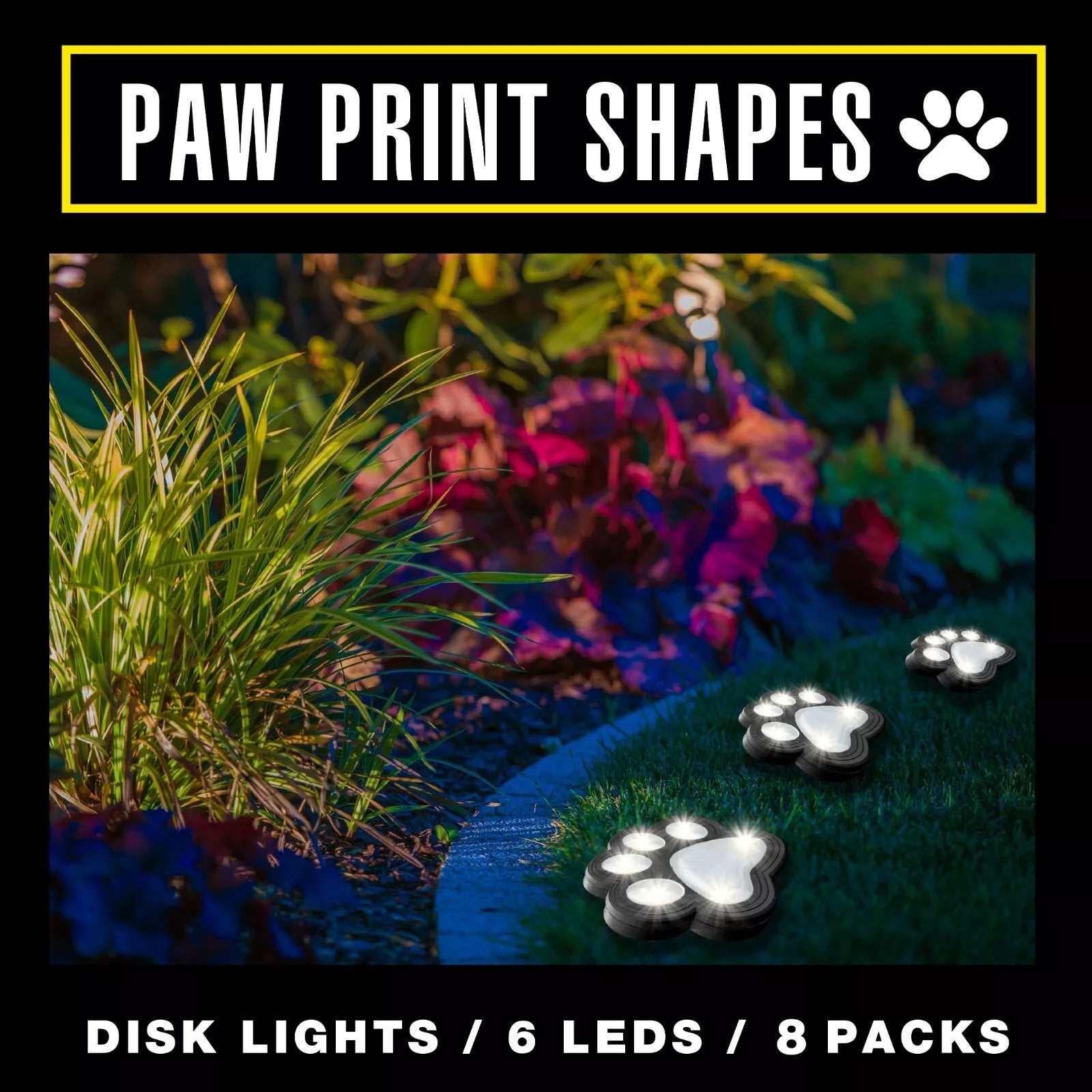Solar Paw Print LED Garden Lights 8-Pack Outdoor Waterproof Set