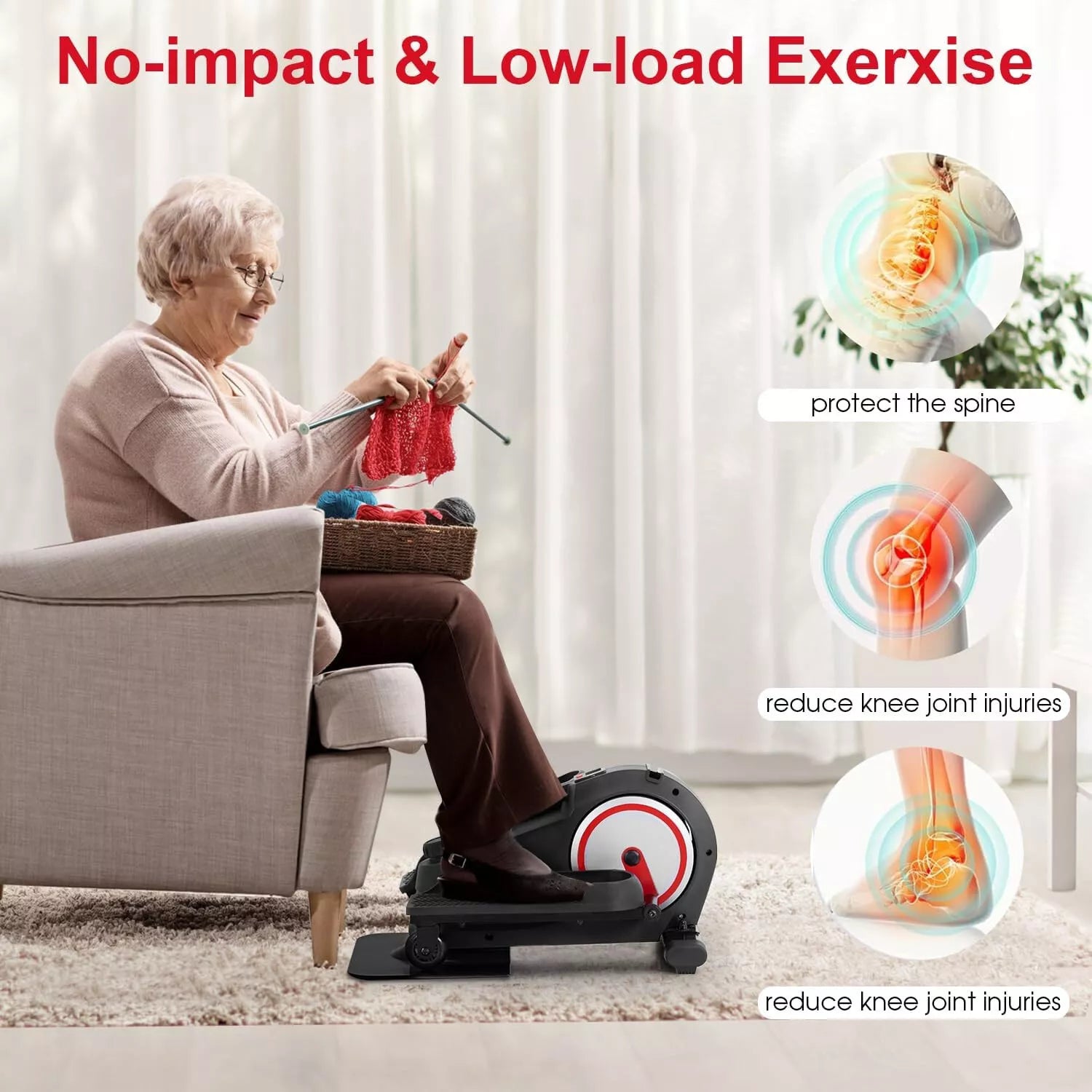 Under Desk Elliptical Machine with 8 Speeds Quiet Motor and Display