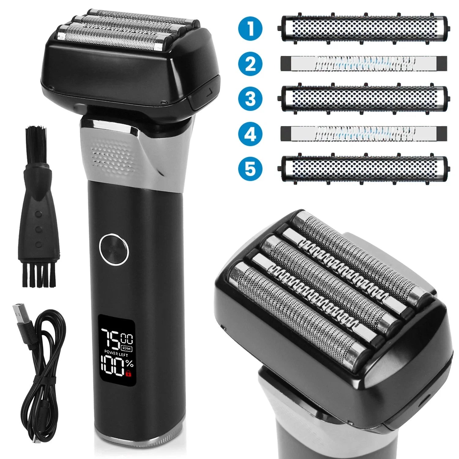 Mens 5-Blade Electric Foil Shaver Wet Dry Razor Dual Speed Trimmer
