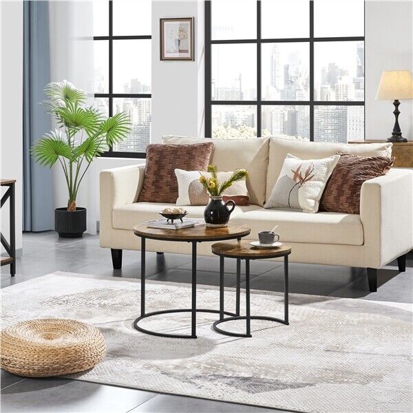 Rustic Nesting Coffee Table Set with Round Wooden Tabletops