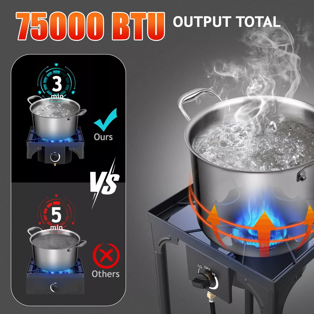 75,000 BTU Portable Propane Gas Burner Stove Outdoor Camp Cooking