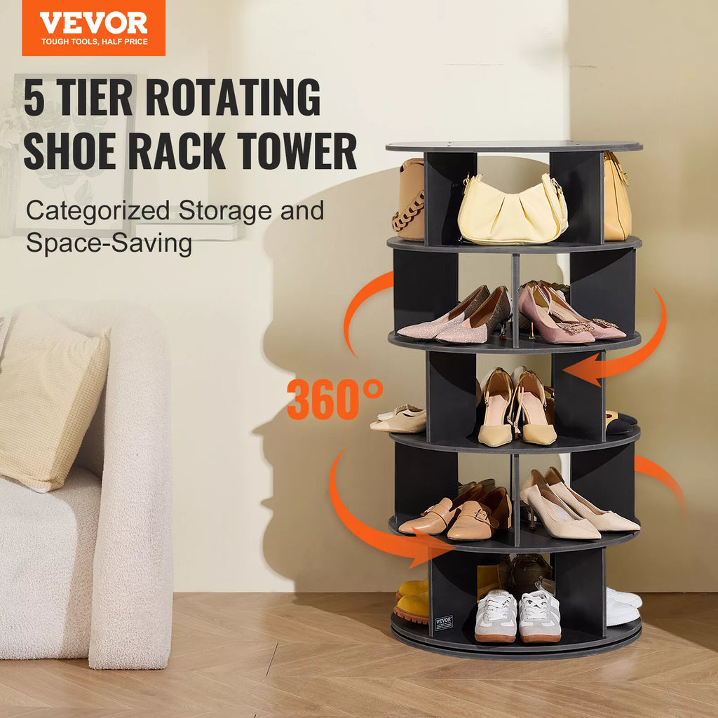 5-Tier 360° Rotating Shoe Rack Space-Saving Organizer Tower