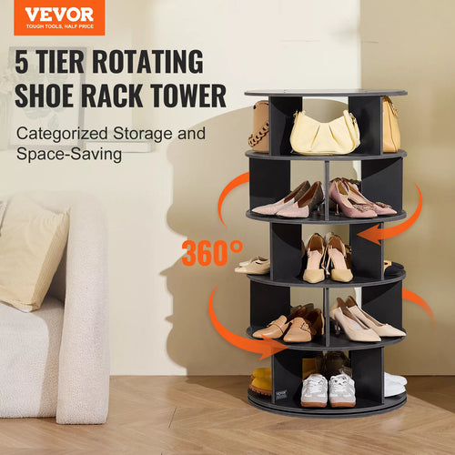 5-Tier 360° Rotating Shoe Rack Space-Saving Organizer Tower