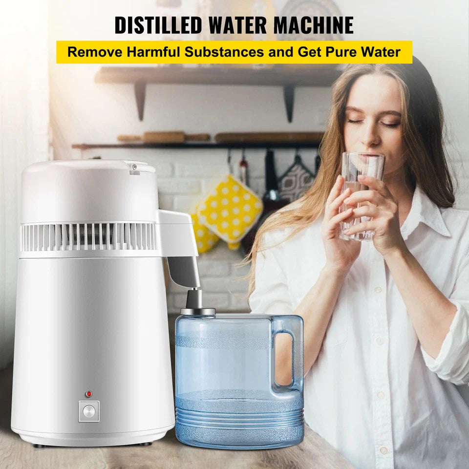 4L Water Distiller 750W Stainless Steel Countertop Pure Water Unit