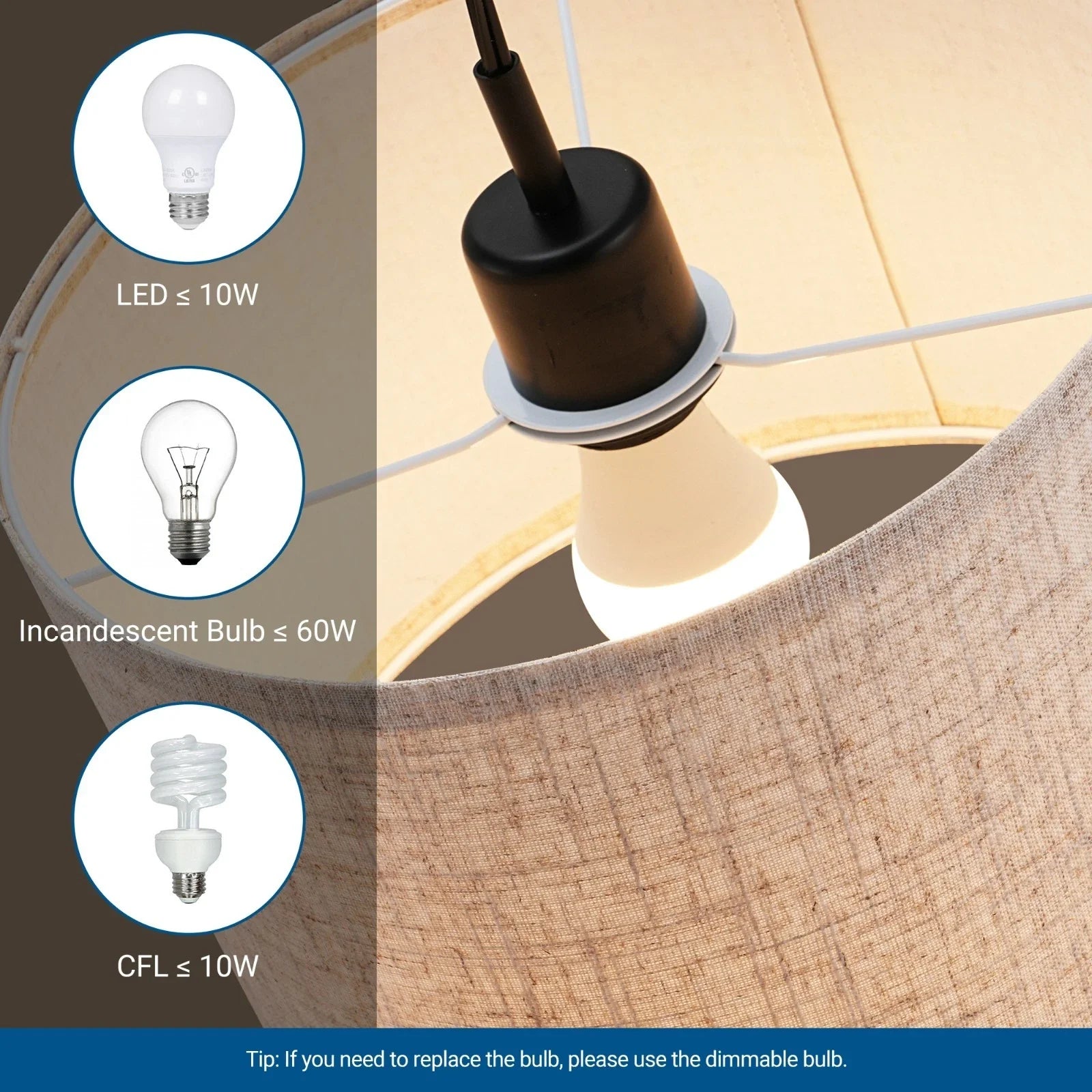 Arched Floor Lamp with Dimmable LED, Hanging Drum Shade, Black Kit LED