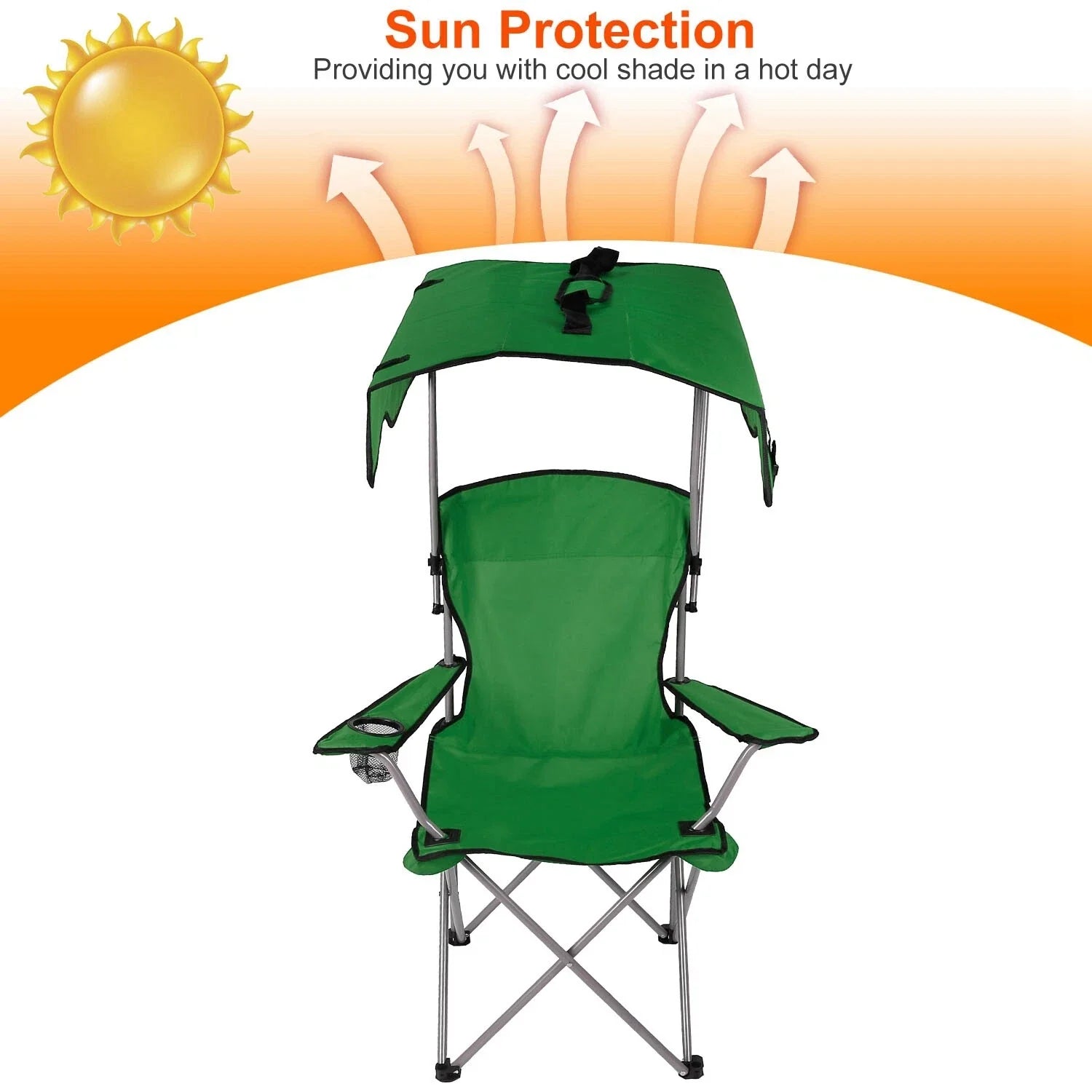 Camping Chair with Sun Shade Canopy & Cup Holder 330lb Portable