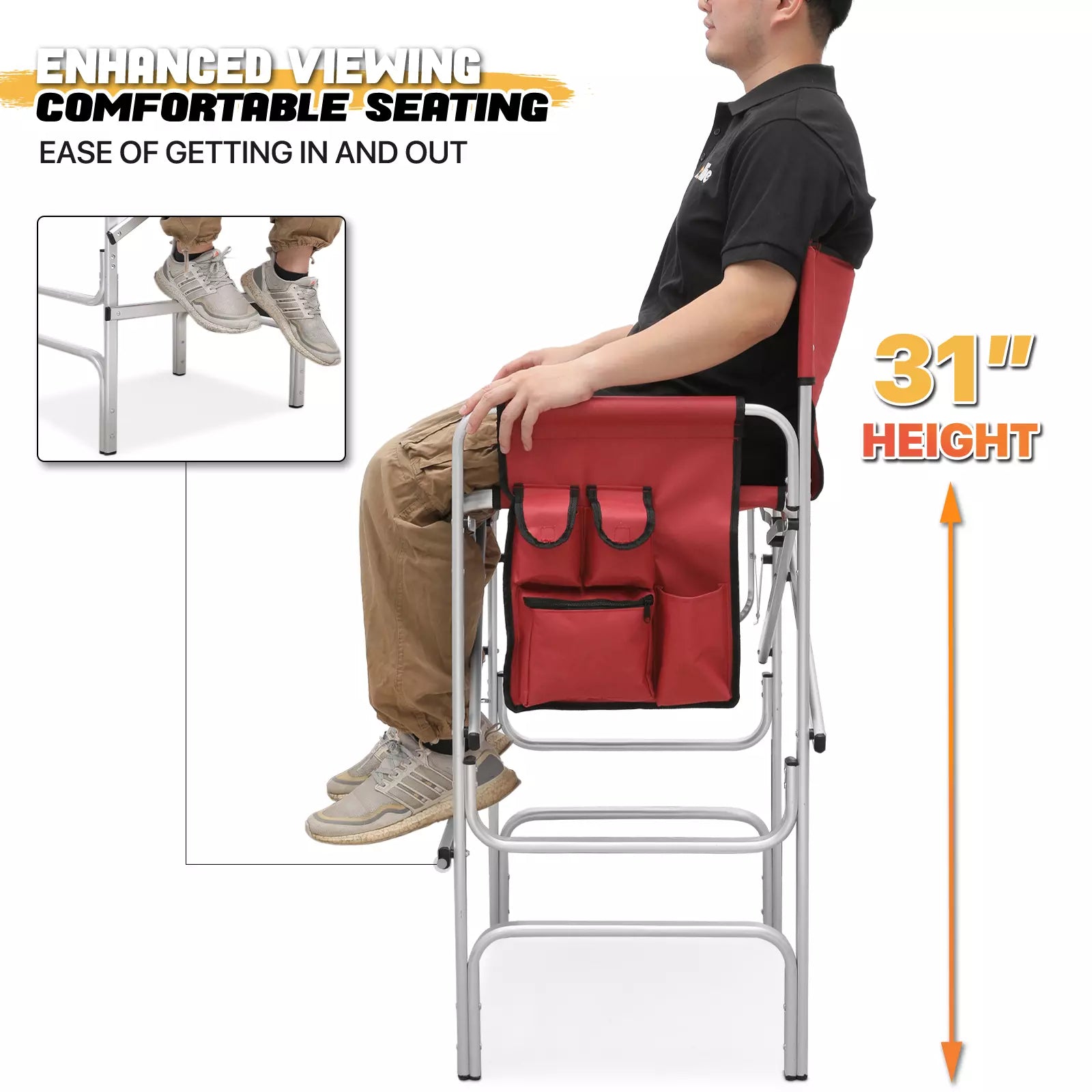 Red Folding Director Chair for Camping 23"x16" w/ Cup Holder