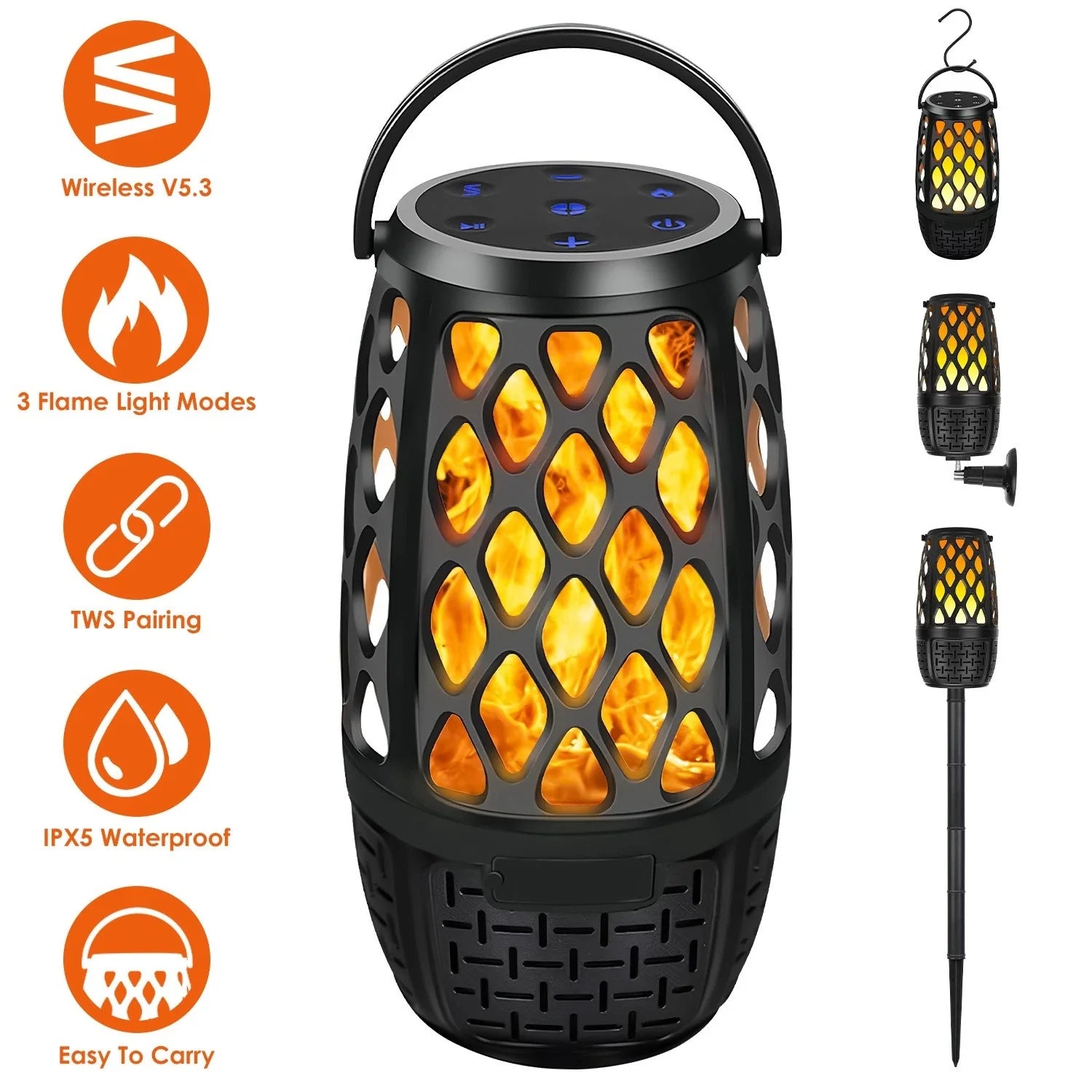 Wireless Outdoor Speaker Flame Light Lantern Mountable Waterproof