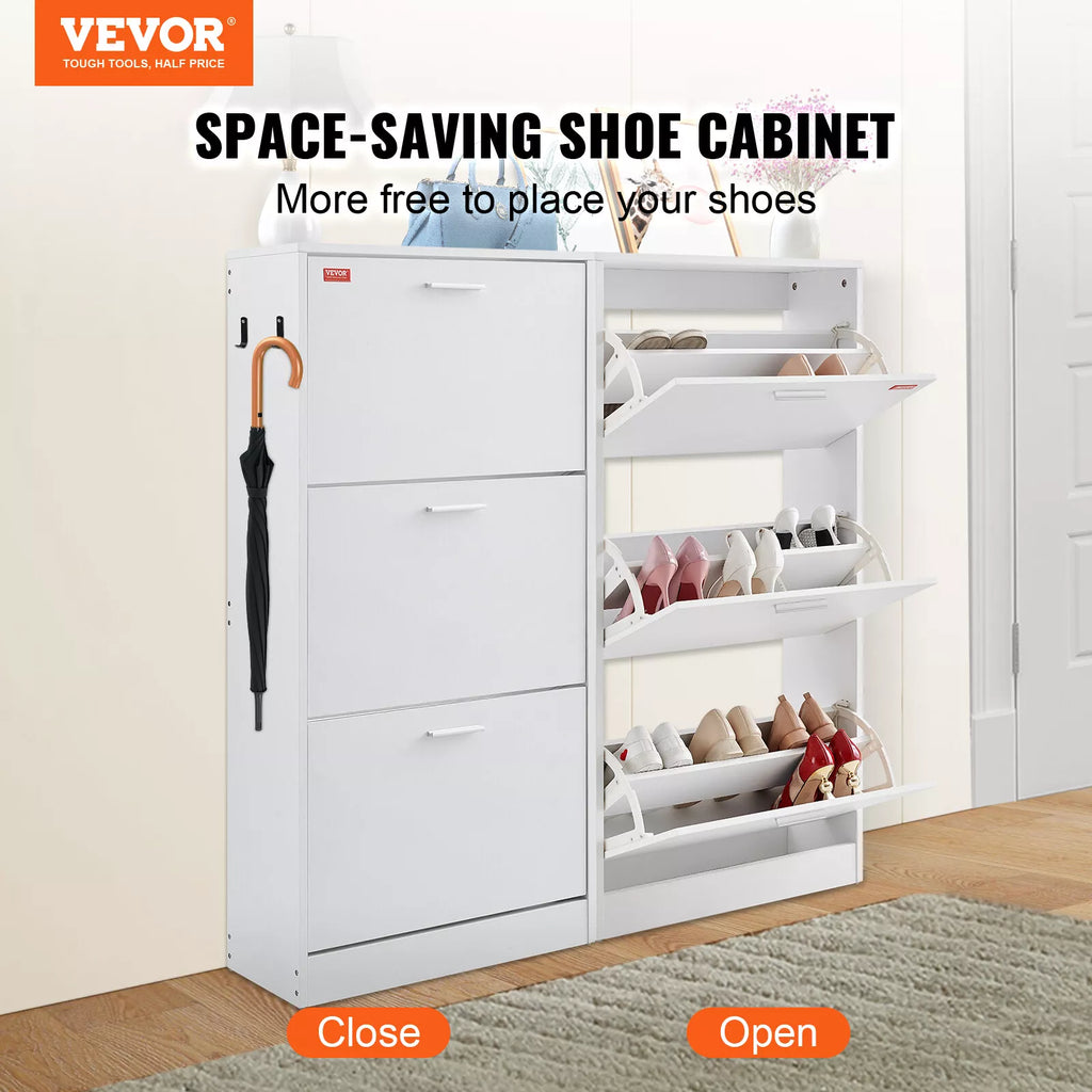 3-Drawer Shoe Cabinet Flip Drawers Storage White