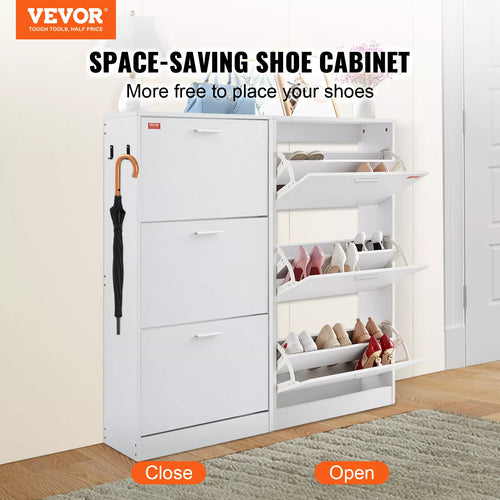 3-Drawer Shoe Cabinet Flip Drawers Storage White