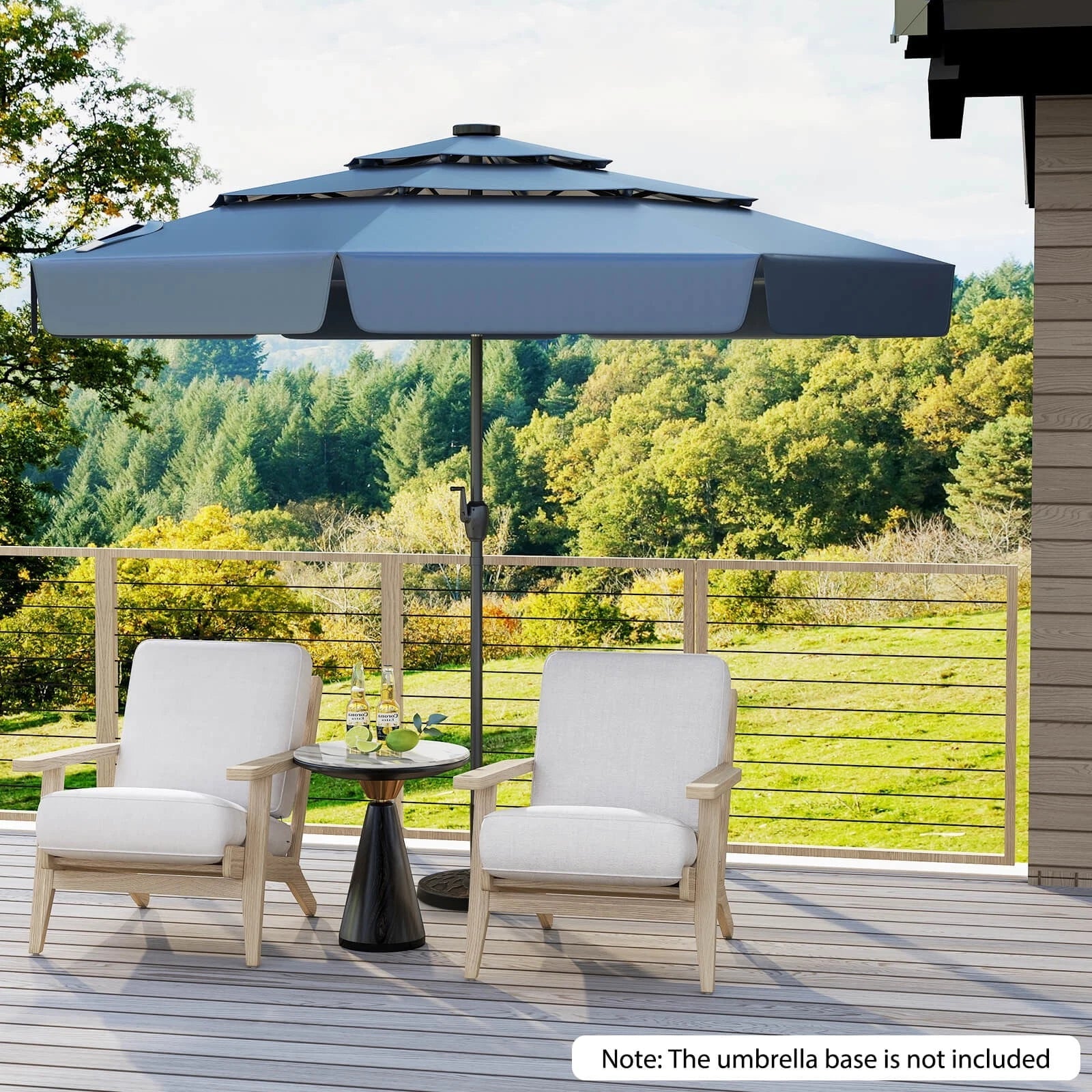 10 FT Solar Patio Umbrella with LED Lights and 3-Tier Vented Design –