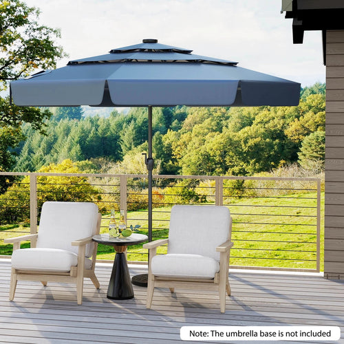 10 FT Solar Patio Umbrella with LED Lights and 3-Tier Vented Design
