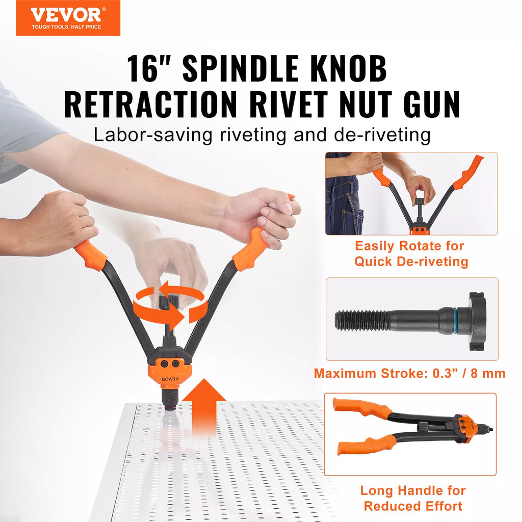 16" Rivet Nut Tool Set with 13 Mandrels and 186 Rivet Nuts
