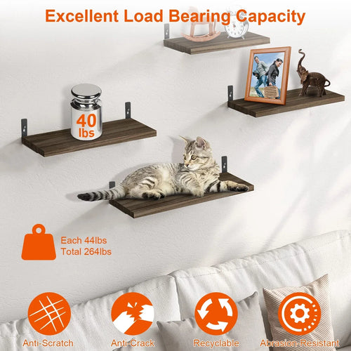 6-Pack Floating Wall Shelves 15.5" Wood Storage with Brackets