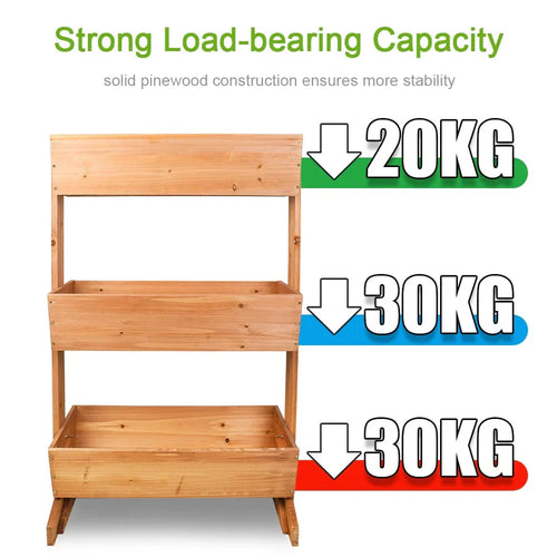 3-Tier Wooden Raised Garden Bed Vertical Planter Box Outdoor Use