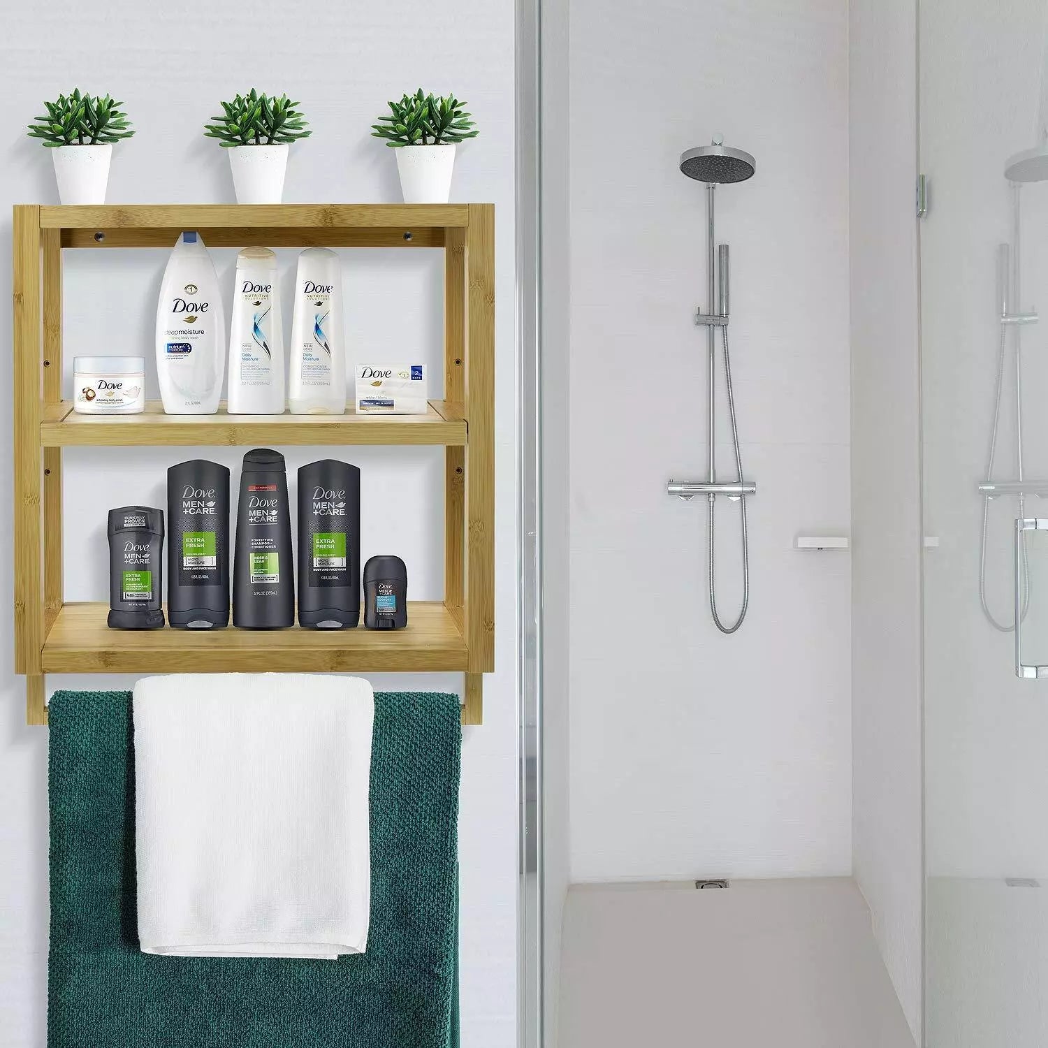 Bamboo Wall-Mounted Towel Rack and Shelf for Bathroom & Kitchen Storage