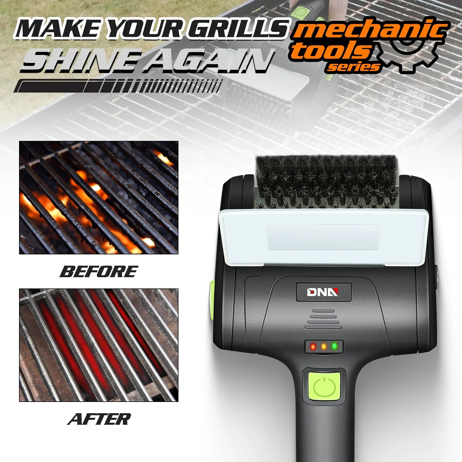 Cordless Electric Grill Brush with Steel Bristles and Type-C Charging