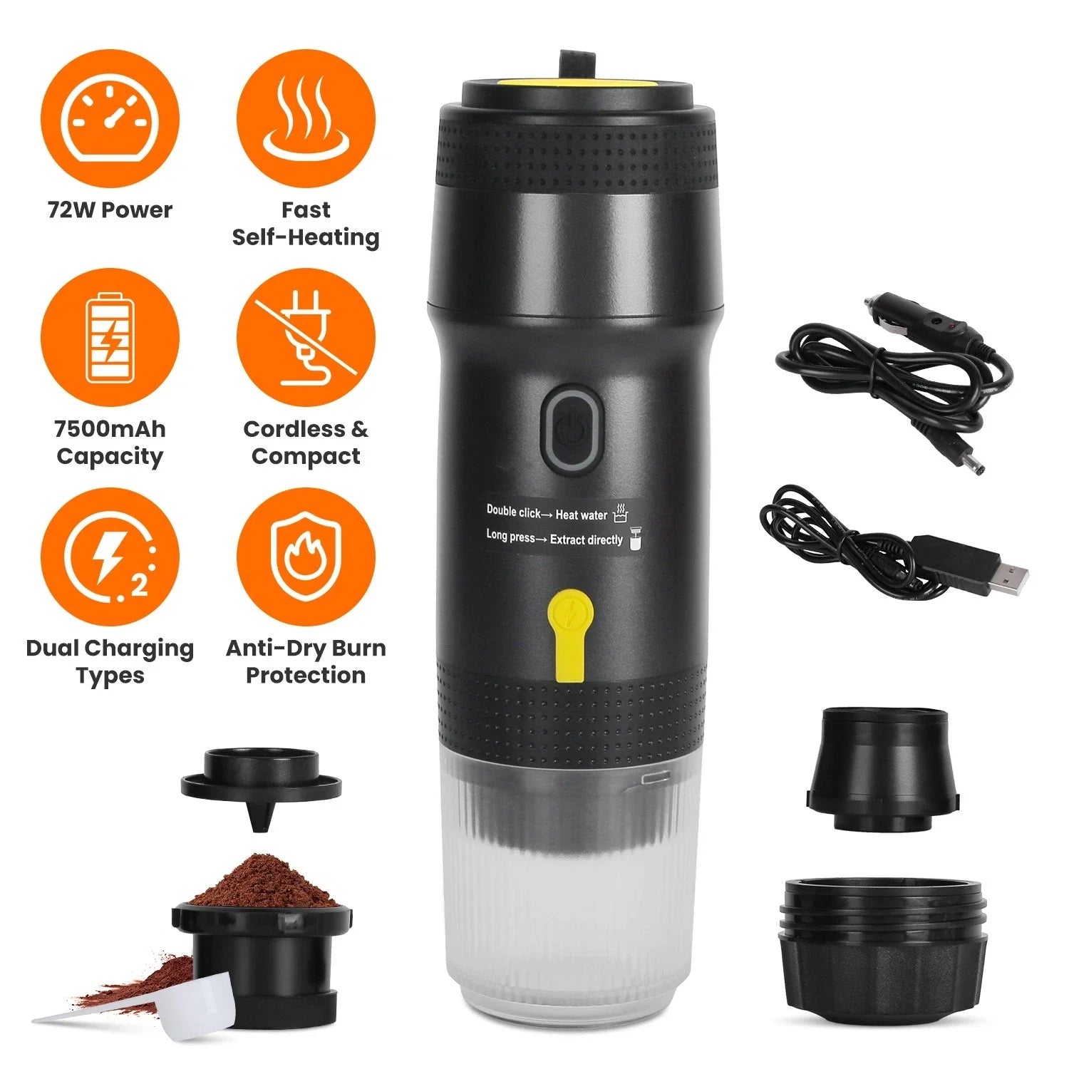 Self Heating Espresso Machine Rechargeable Travel Coffee Maker
