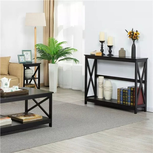 2-Tier X-Design Console Table Living Room Accent Furniture