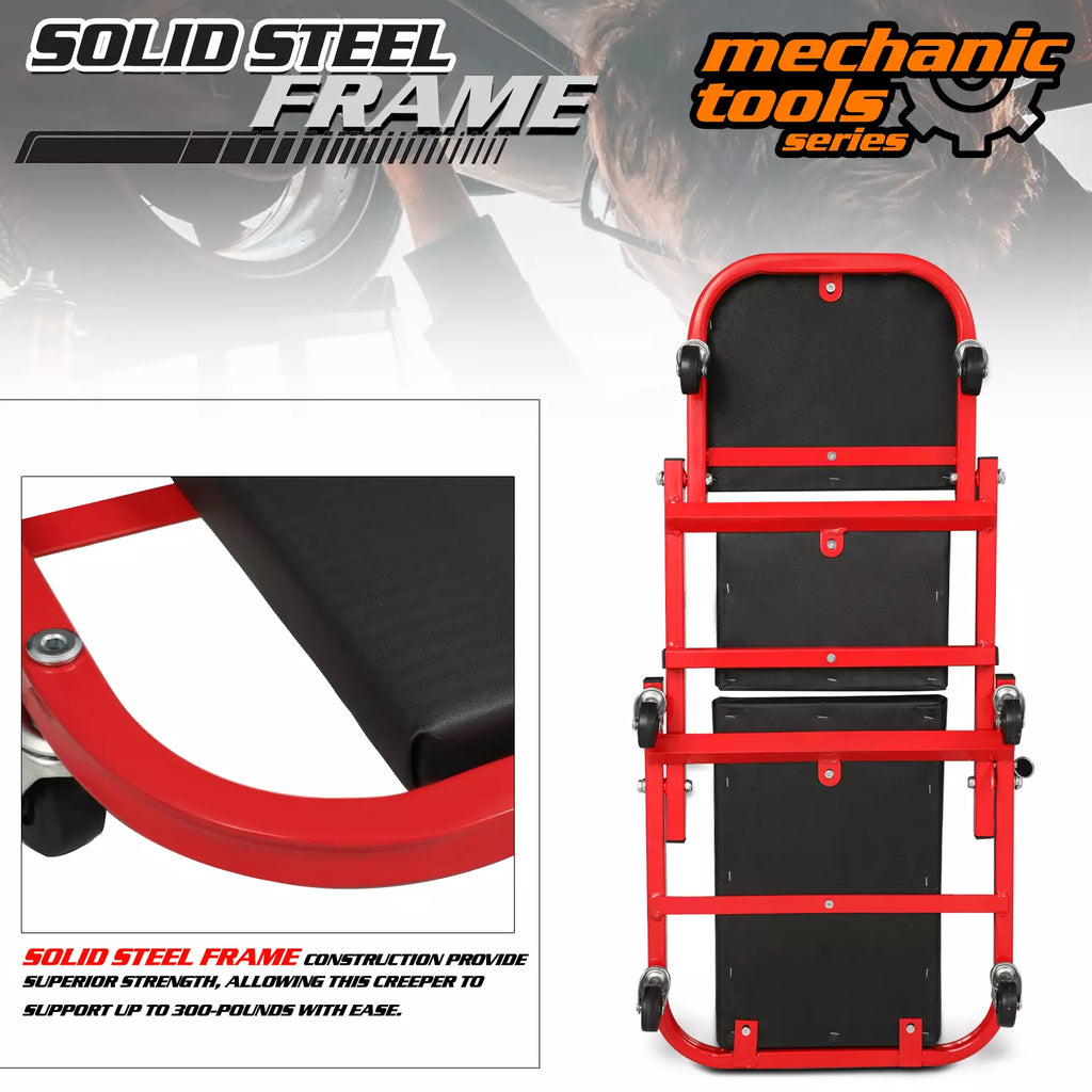 36" Red Foldable Mechanic Creeper and Upholstered Seat