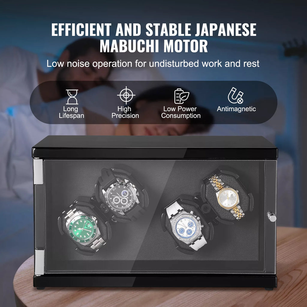 Luxury Watch Winder for 4 Watches with Quiet Mabuchi Motors
