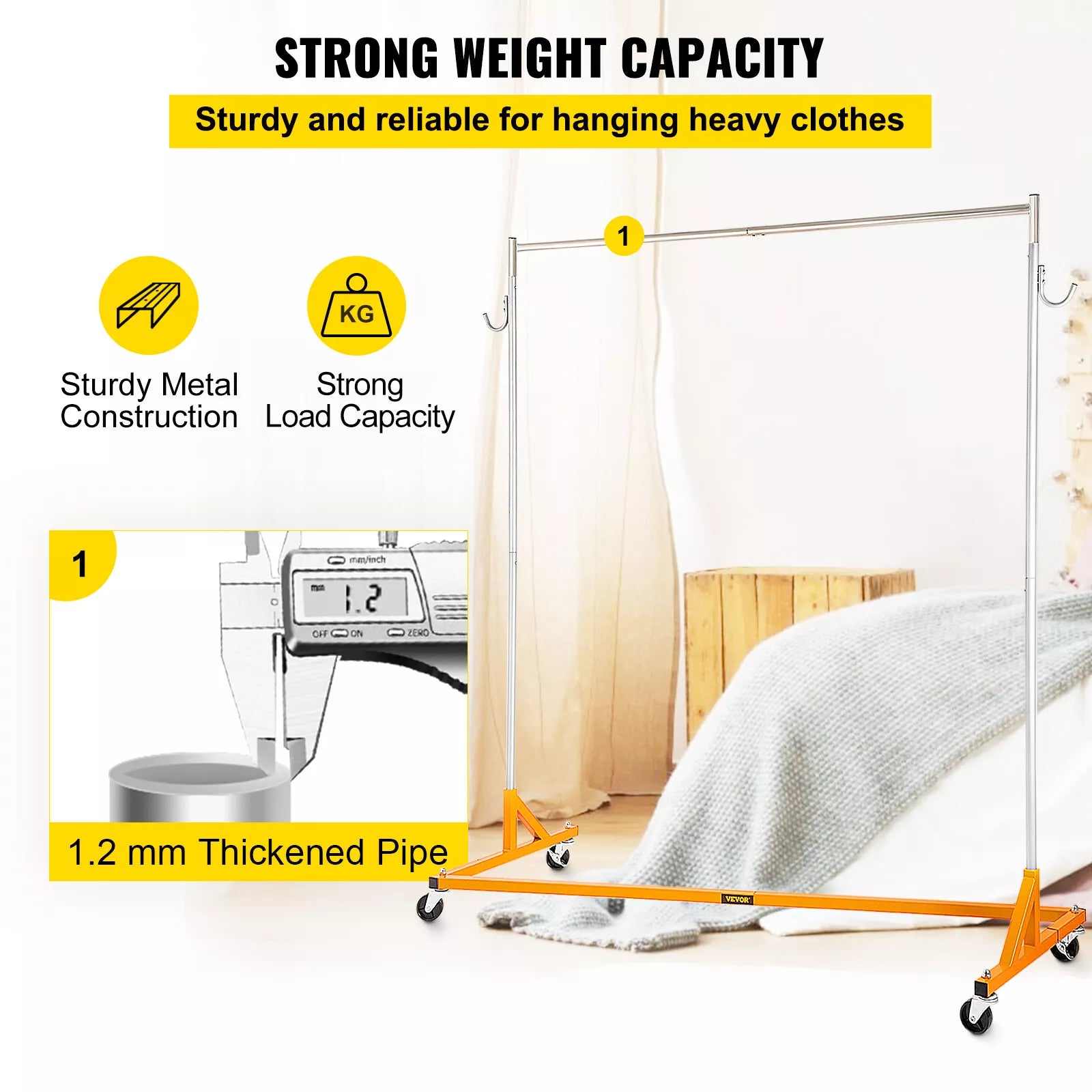 71" Heavy-Duty Rolling Garment Rack Z-Base 300lbs Capacity